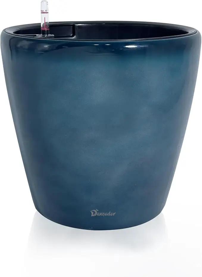 Dexceder 13x12 Self Watering Planter with Wheels Indoor Outdoor, Inner Pot Design, Thickened Large Floor Standing Flower Plant Pot with Water Level Indicator (Grayish Green Gradient) by GreenHaven Gardens