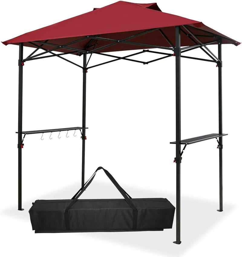 Outdoor Pop up Barbeque Grill Gazebo 8x5 with Carry Bag, Portable BBQ Canopy Tent with Handy Wired Shelf, Red by GreenHaven Gardens