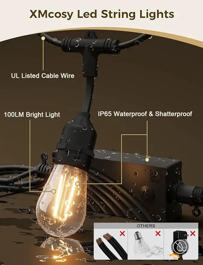 XMCOSY+ Smart Outdoor String Lights, 123Ft LED Patio Lights Waterproof IP65, App Control, Compatible with Alexa, Dimmable Edison Bulbs Outdoor Light for Yard Porch Bistro Outside by GreenHaven Gardens