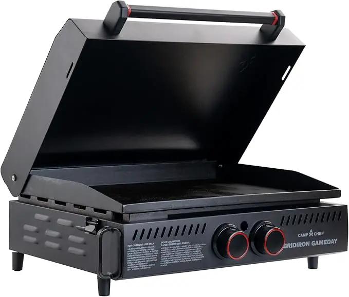 Gridiron Gameday 24" Flat Top Grill – Portable Tabletop Griddle with Hinged Lid, 24,000 BTUs, Flamethrower Ignition, Dual Heat Zones & Adjustable Legs for Tailgating, Camping, Outdoor Cooking by GreenHaven Gardens