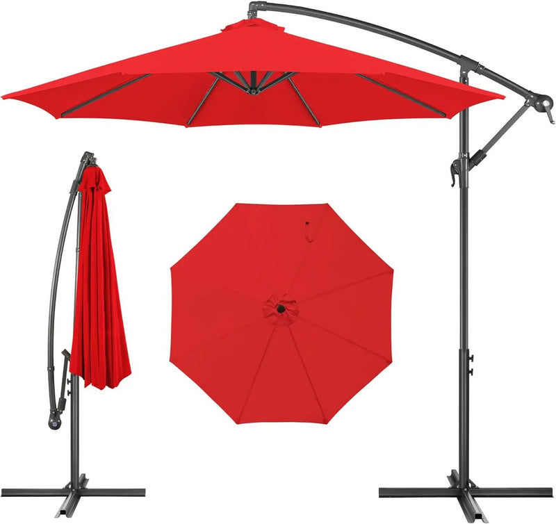 FLAME&SHADE 10ft Cantilever Patio Umbrella Outdoor, Large Offset Umbrella with Crank and Cross Base, UPF 50+ UV Protection Hanging Umbrella for Pool Deck Garden, Red by GreenHaven Gardens