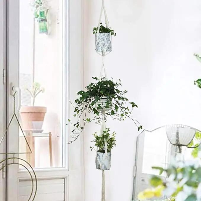 JES&MEDIS 5-Pack Macrame Plant Hangers with 5 Hooks, Different Tiers, Handmade Cotton Rope Hanging Planters Set Flower Pots Holder Stand, for Indoor Outdoor Boho Home Decor by GreenHaven Gardens
