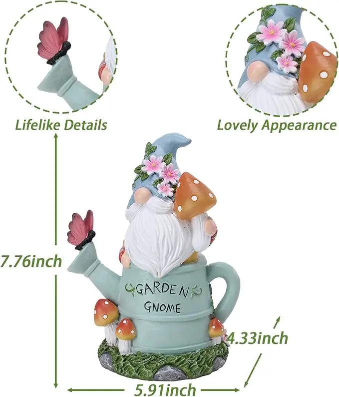 Garden Gnome Statue, Novelty Gnome Outdoor Figurine with Watering Can Shape and Flowers Butterfly Decor - Resin Gnome Sculpture with Mushroom Solar Lights for Porch Patio Yard Outdoor Decor by GreenHaven Gardens
