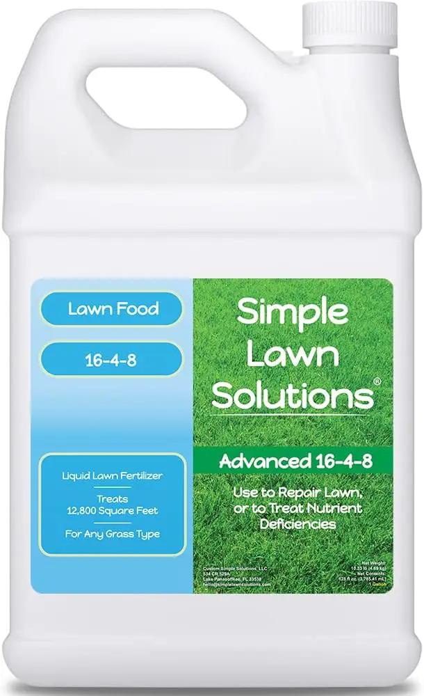 Advanced 16-4-8 Lawn Fertilizer - Liquid Lawn Food Spring & Summer Concentrated Spray - Any Grass Type- Fish and Seaweed Kelp- Balanced NPK - Simple Lawn Solutions (1 Gallon) by GreenHaven Gardens