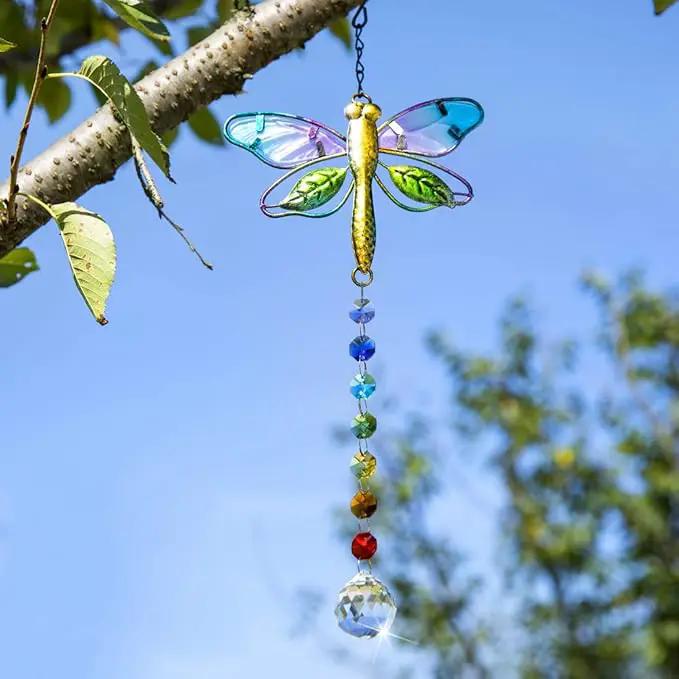 Dragonfly Decor Stained Glass Suncatcher for Windows Hanging Crystal Sun Catcher Prism Rainbow Maker Pendant by GreenHaven Gardens