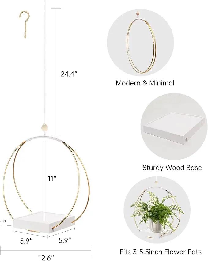 2 Pack Hanging Planter Holder for Indoor Plants, Plant Hanger with Sturdy Wood Base,Modern Boho Macrame Wall Ceiling Window Stands(Plants/Pots Not Included) by GreenHaven Gardens
