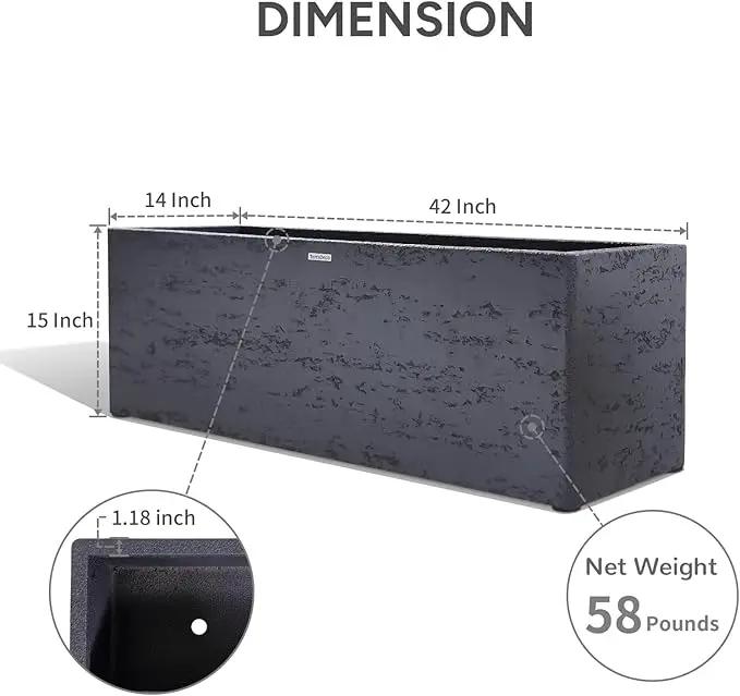 42 Inch Rectangular Concrete Planter（42Lx14Wx15H，58 Pounds）,Durable All-Weather Use with Drainage Holes,Large Rectangular Planter for Outdoor Indoor Plants by GreenHaven Gardens