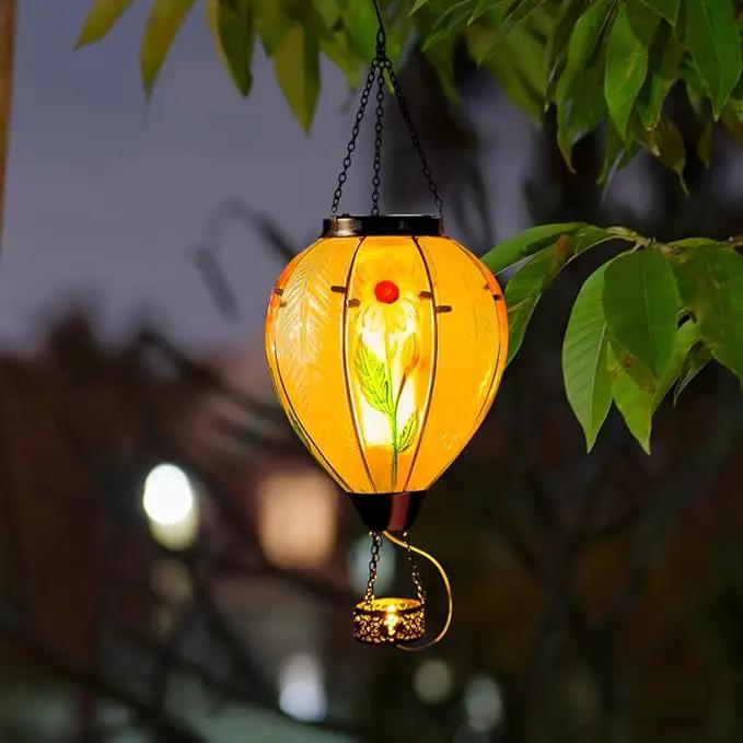 Starsoul Large Solar Hot Air Balloon Lantern with Flame Sunflower Glass Hanging Outdoor Hot Air Balloon Solar Light Waterproof Garden Patio Yard Party Decorations by GreenHaven Gardens