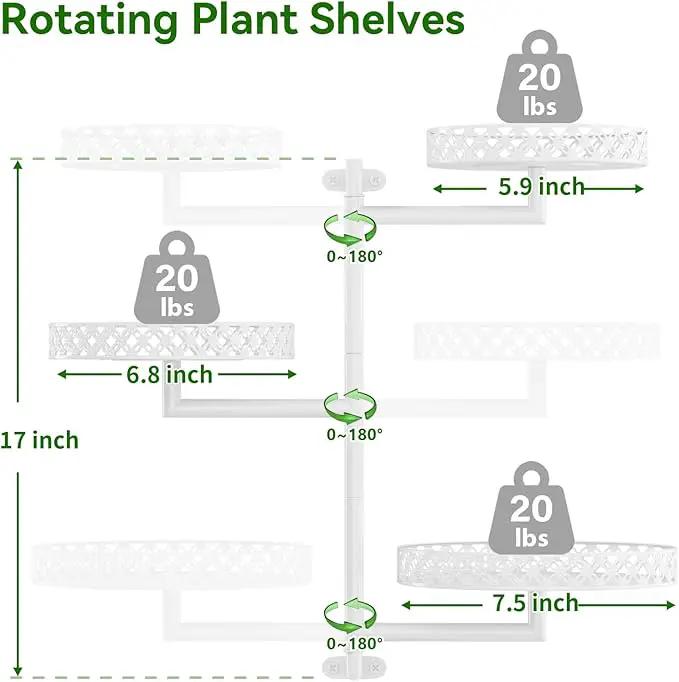 OVICAR Rotating Window Plant Shelves - Indoor Wall Plant Stand 3-Tier Floral Metal Window Shelf Holder for Multiple Plants with Hanging Hooks Home Decor White by GreenHaven Gardens