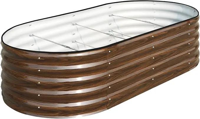 SnugNiture Galvanized Raised Garden Bed, 8x4x1.5ft Oval Metal Planter Box for Planting Outdoor Plants Vegetables by GreenHaven Gardens