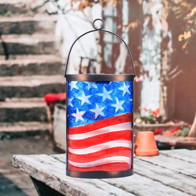 Hanging Solar Lantern Outdoor Decorative Waterproof LED Solar American Flag Lights Tabletop Lamp for Outdoor Patio Garden by GreenHaven Gardens