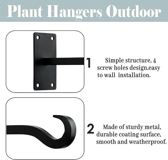 Qiang Ni Bird Feeder Hanger: 8-Inch Wall-Mounted Plant Bracket Outdoor - 2 Pieces Black Plant Hooks for Hanging Flower Baskets by GreenHaven Gardens