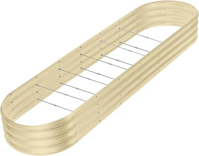 Land Guard 8×2×1ft Galvanized Raised Garden Bed Kit, 108 Gallon Capacity Raised Garden Boxes Outdoor, Oval Metal Raised Garden Beds for Vegetables, Cream Yellow(with 10 Connecting rods) by GreenHaven Gardens