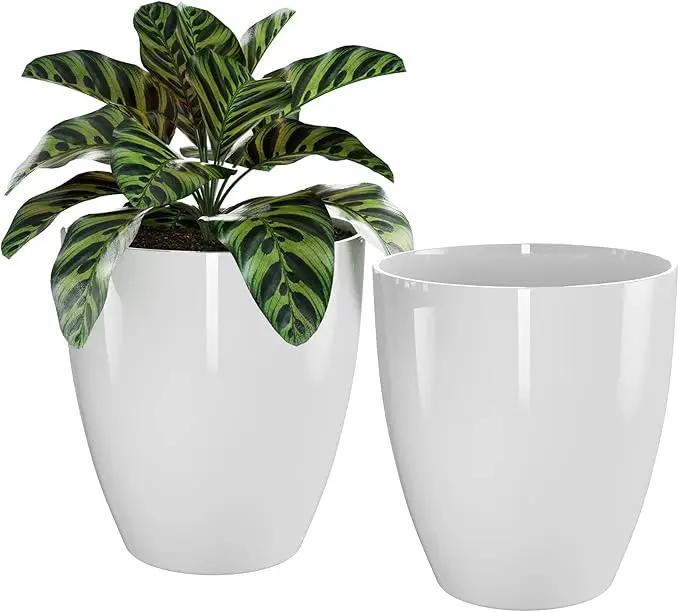 QCQHDU Plant Pots Set of 2 Pack,10 Inch Plant Pot for Indoor and Outdoor Plants with Drainage Hole,Flower Pots Modern Decorative Planter for Garden Plants (White) by GreenHaven Gardens