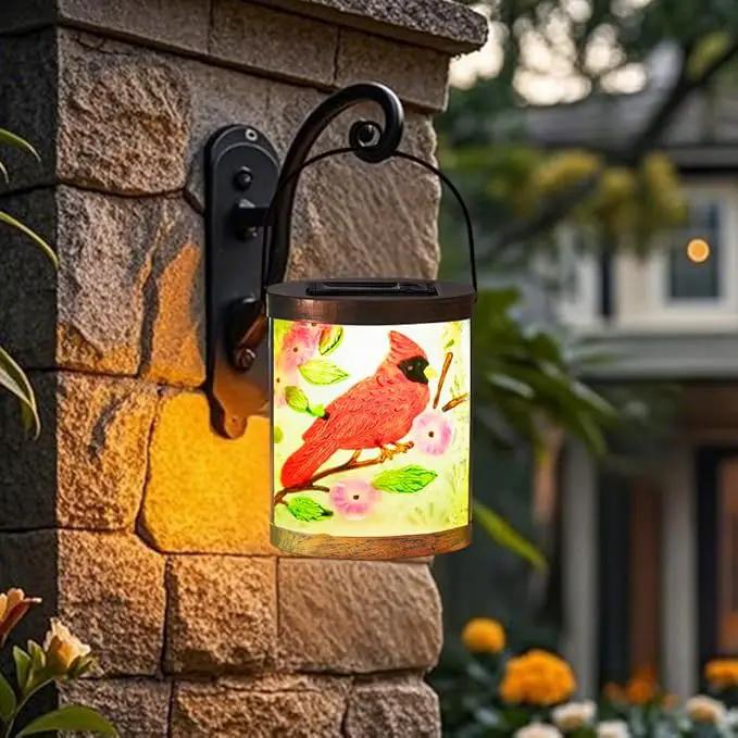 Starsoul 2 Pack Hanging Solar Lantern Outdoor Waterproof Glass Red Cardinal Decorative Solar Lights for Outside Garden Yard Table Patio Decor Cardinal Gifts by GreenHaven Gardens