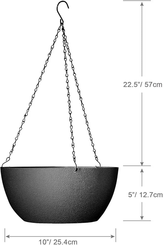 10 inch Hanging Planters for Outdoor Indoor Plants with Drainage Holes and Chain, 2 Pack Round Hanging Flower Pots for Garden Home Porch Decor, Black by GreenHaven Gardens