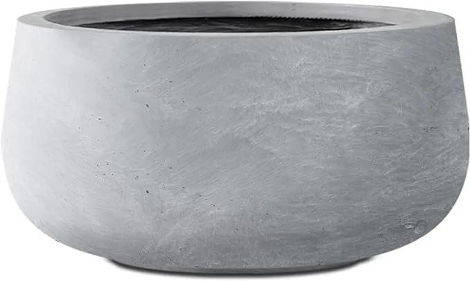 Kante 11.8" Dia Round Concrete Planter, Cement Plant Pots with Drainage Hole and Rubber Plug for Outdoor Indoor Garden Home, Modern Curvaceous Design, Gray by GreenHaven Gardens