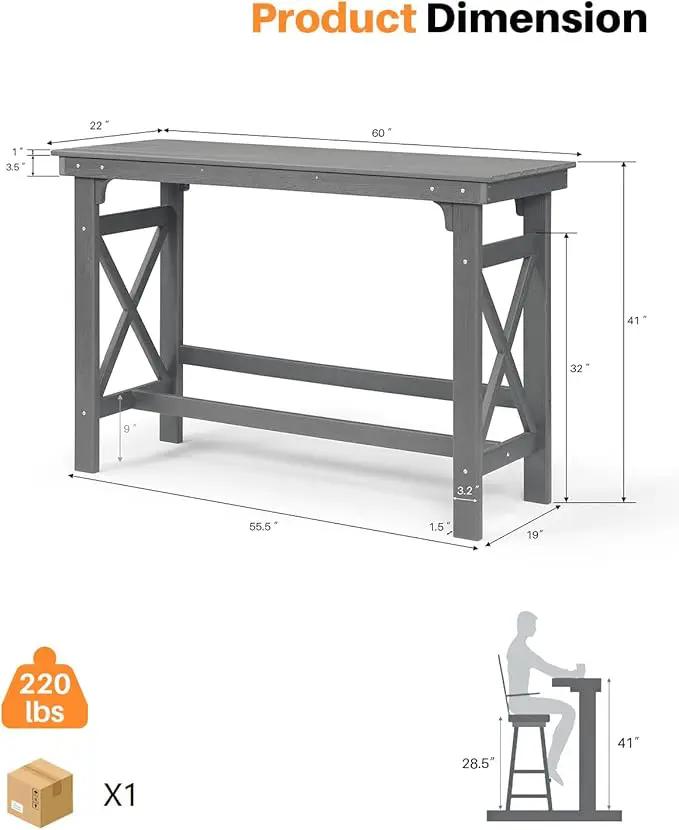 41" Outdoor Bar Table, HDPE Adirondack Outdoor Bar Table, All Weather Outside Bar Counter Height Tables Balcony Furniture, HDPE Patio Bar Tables for Bistro, Deck, Porch, Poolside, Smoke Gray by GreenHaven Gardens