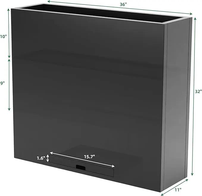 KOL Galvanized Steel Planter Box, with Insert Tray Drainage Holes, Rectangular Black Powder Coated Metal Planter, Outdoor Use, Heavy Duty Modern Flower Pot (Black, 36" H x 11" W x 32" L) by GreenHaven Gardens