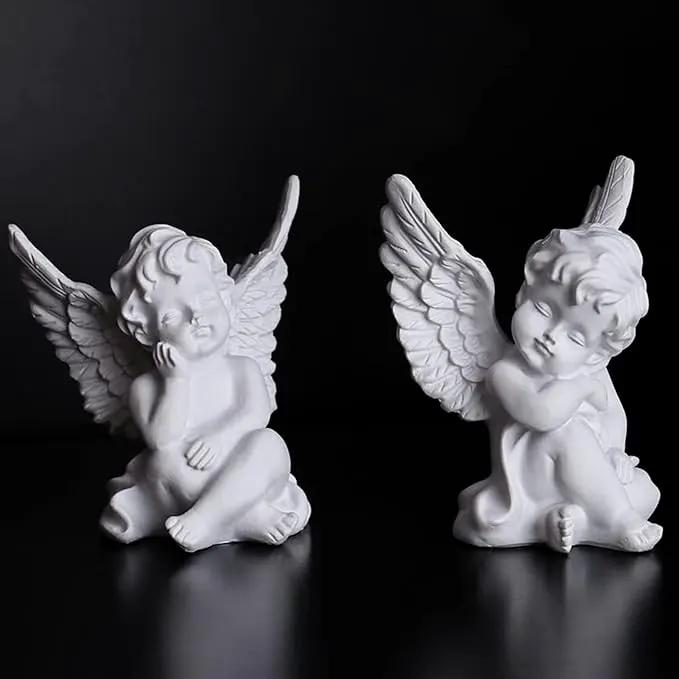 orenm 2 Pack Resin Cherubs White Angel Statue Figurine, Garden Sleeping Cherub Statue Sculpture Indoor Outdoor Home Decoration, Cute Adorable Angle Sculpture Memorial Statue(4" Height) (White) by GreenHaven Gardens