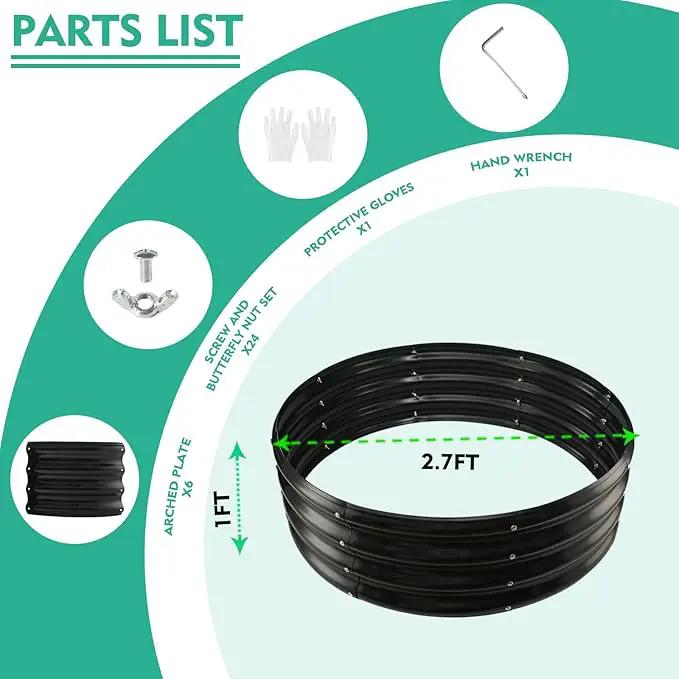 32 Inch Diameter Black Galvanized Garden Raised Bed/Plant Box/Fire Ring - 0.8mm Thick,12 Inch Tall, Perfect for Planting a Variety of Flowers,Herbs,Vegetables (2.7 FT Diameter, Round) by GreenHaven Gardens