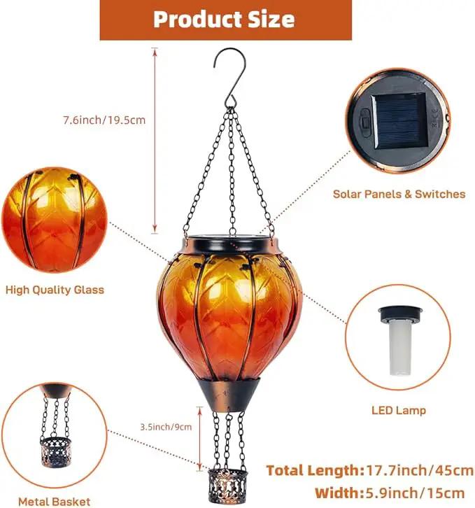Starsoul Orange Solar Hot Air Balloon Lantern Glass Hot Air Balloon Solar Lantern with Flickering Flame Light Outdoor Solar Hanging Lights Waterproof for Garden Yard Patio by GreenHaven Gardens