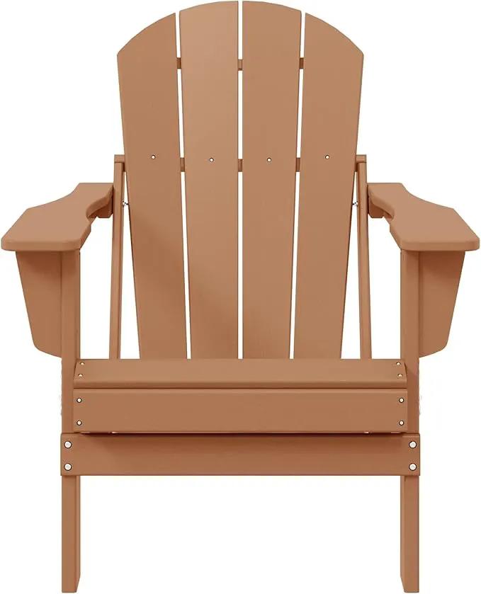 Westin Outdoors Laguna WO Outdoor Adirondack Folding Patio Chairs 8 PCS Set Retro Beach Aesthetic for Backyard, Lawn, Patio, Deck, Garden, Weather Resistant Polyethylene Plastic Lounger (Teak) by GreenHaven Gardens
