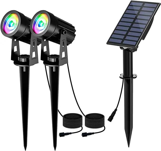 T-SUN Color Changing Solar Lights for Outside, Solar Spot Lights Outdoor Waterproof, Dual Head Solar Landscape Spotlights for Garden, Pond, Yard, Trees, Pathway(RGB) by GreenHaven Gardens