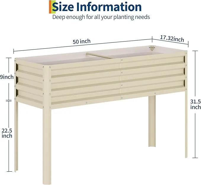 Galvanized Raised Garden Bed with Legs - 50×32×17In Metal Planter Box for Vegetables, Outdoor Raised Garden Beds Gardening, Durable Planter Raised Beds, Sturdy Planters for Outdoor Plants (Beige) by GreenHaven Gardens