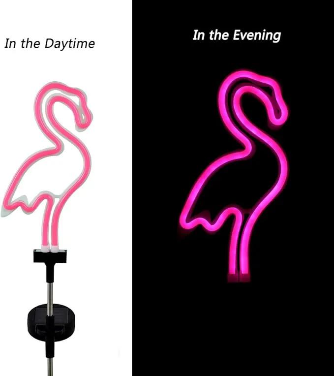 Pink Flamingo Solar Garden Stake Lights, [Set of 2] Outdoor Solar Pathway Light for Lawn Patio Yard Walkway, Neon Pink Lighting (30" Height) by GreenHaven Gardens