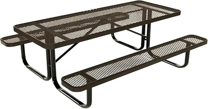 Coated Outdoor Furniture Heavy-Duty Portable Outdoor Kids Table, Expanded Metal Kids Picnic Table, Commercial-Grade Picnic Table, Made in America (6ft Rectangular, Childrens, Textured Brown) by GreenHaven Gardens