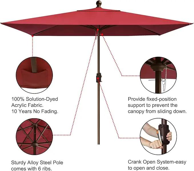 EliteShade USA 10-Year-Non-Fading 6.5x10Ft Rectangular Market Umbrella Patio Umbrella Outdoor Table Umbrella with Ventilation, Burgundy by GreenHaven Gardens
