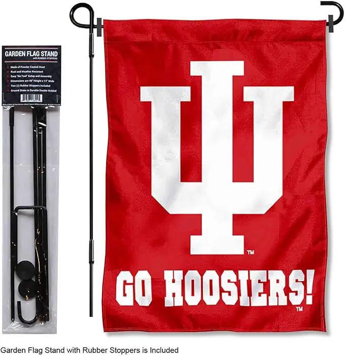 College Flags & Banners Co. Indiana Hoosiers Go Hoosiers Garden Flag with Pole Stand Holder by GreenHaven Gardens