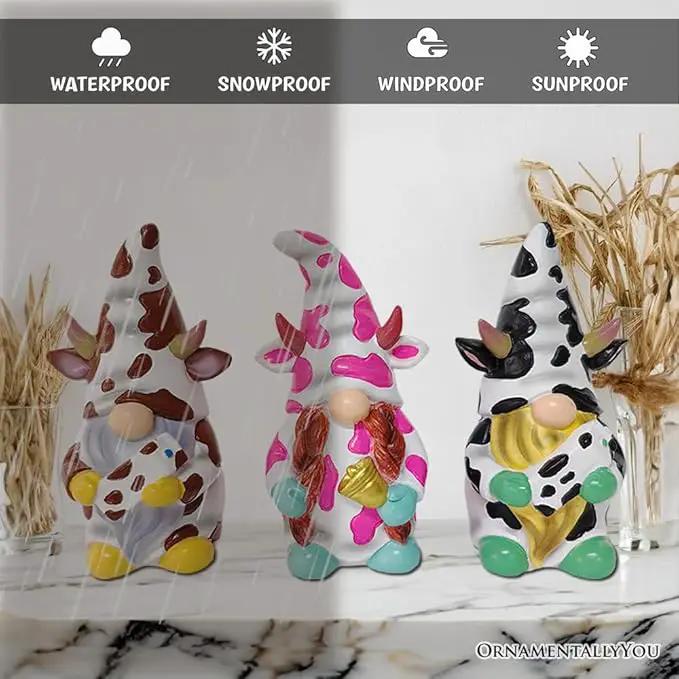Spring & Summer-Themed Garden Statues – Adorable Outdoor Decor for Lawn, Patio & Porch (Cow Gnome Trio Mini Statue Set of Three, 5" Miniature Figurine and Unique Farm Resin Garden Statue) by GreenHaven Gardens