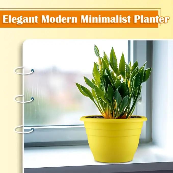 Plant Pots Set of 3, 11 Inch Round Flower Pots, Thickened Plant Planters with Drainage Holes, Garden Pots for Indoor Outdoor, （3 Pack, Yellow by GreenHaven Gardens
