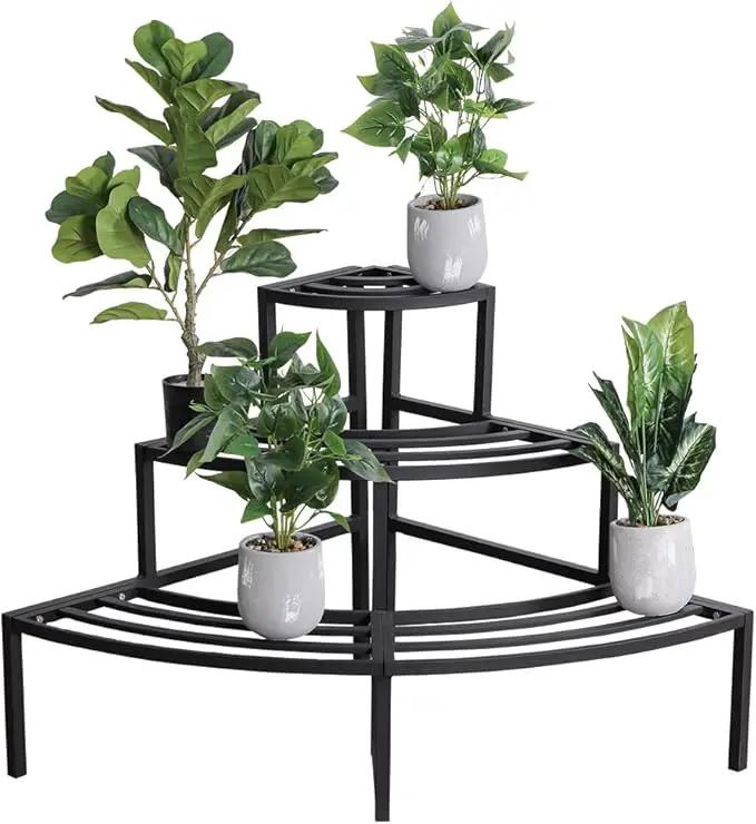 Black Corner Plant Stand - 3-Tier Space Saving Flower Pot Rack - Rustproof & Weather Resistant Indoor/Outdoor Ladder Display Shelf for Patio, Garden, Yard, Balcony by GreenHaven Gardens