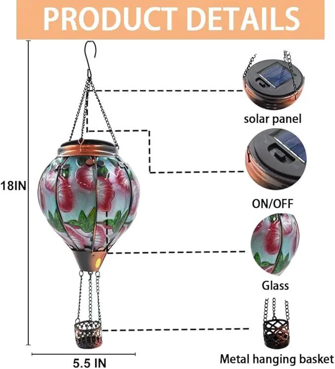 2PC Hot Air Balloon Solar Lantern with 2PC Shepherd Hook, Flickering Flame Hanging Solar Lanterns Outdoor Lights Waterproof Lanterns for Garden Patio Yard Party Decor (Hummingbirds & Flowers) by GreenHaven Gardens