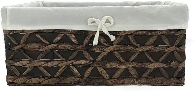 Basket of Rectangular Woven Seagrass Storage Bin with Handle,Kingwillow. (Wood&water hyacinth, Set of 3) by GreenHaven Gardens
