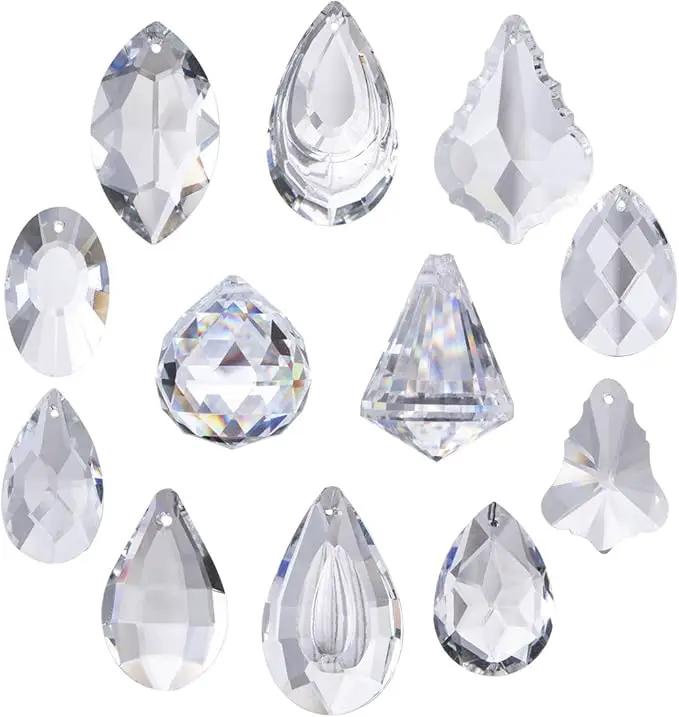 H&D Clear Jewelry Crystals Pendants Chandelier Lamp Lighting Drops Prisms Hanging Glass Prisms Parts Suncatchers Prisms Hanging Ornaments for Home,Office,Garden Decoration,Pack of 12 by GreenHaven Gardens