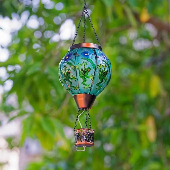 Starsoul Frog Hot Air Balloon Solar Lantern with Candle Holder Glass Outdoor Solar Hot Air Balloon Flickering Flame Lamp Hanging Garden Light Waterproof for Lawn Porch Tree Yard Decorations by GreenHaven Gardens