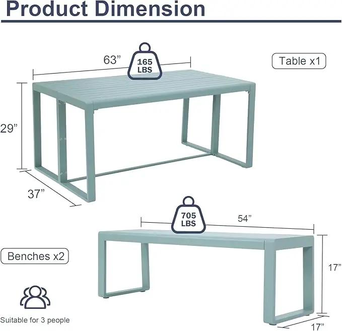 Aoodor 3-Piece Outdoor Patio Dining Set, Aluminum Furniture Set with 1 Rectangular Picnic Table and 2 Benches for Garden, Lawn, Yard by GreenHaven Gardens