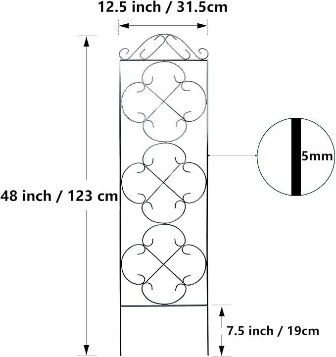 Garden Trellis 4 Pack 48'' H x 12.5'' W Metal Plant Climbing Trellis Suitable for Potted Plants Indoor and Outdoor Climbing Plants Flower Ivy Clematis Black by GreenHaven Gardens
