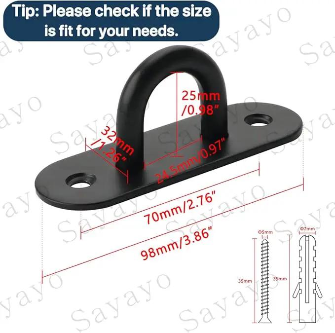 SAYAYO 6 PCS Pad Eye Plate Hooks U Ceiling Hook for Hanging Plants Outdoor Lights Swing Suspension Marine Hardware Staple Hook Loop with Screws Stainless Steel Wall Mount (Black) by GreenHaven Gardens