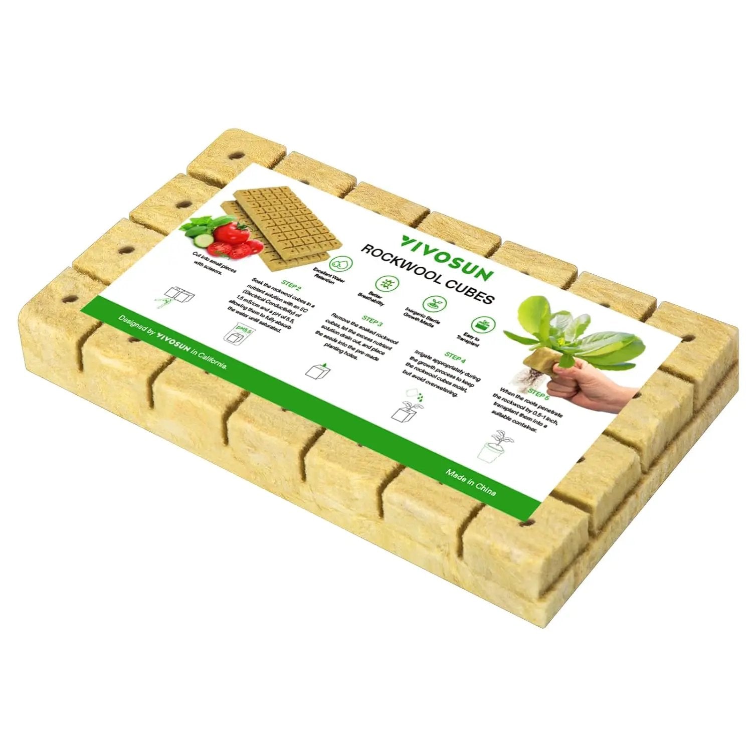 VIVOSUN 1.6" Rockwool Cubes, 28 Plugs Stonewool Starter Grow Cubes for Cuttings, Cloning, Plant Propagation, Seed Starting, Hydroponic Grow Media for Vigorous Plant Growth, 1 Sheets of 28 Plugs by GreenHaven Gardens