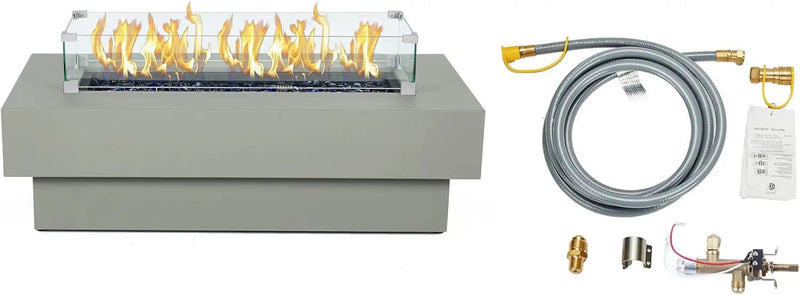 48-inch Fire Table with Natural Gas Conversion Kit & Wind Glass Shield, 50,000BTU Outdoor Modern Patio Fire Pit Table w/Rectangular Burner Lid, Glass Rocks, Cover by GreenHaven Gardens