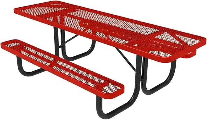Coated Outdoor Furniture Heavy-Duty Portable ADA-Compliant Outdoor Picnic Table, Expanded Metal Patio Dining Furniture Made in America (8ft Rectangular, Both-Side Handicap, Red) by GreenHaven Gardens
