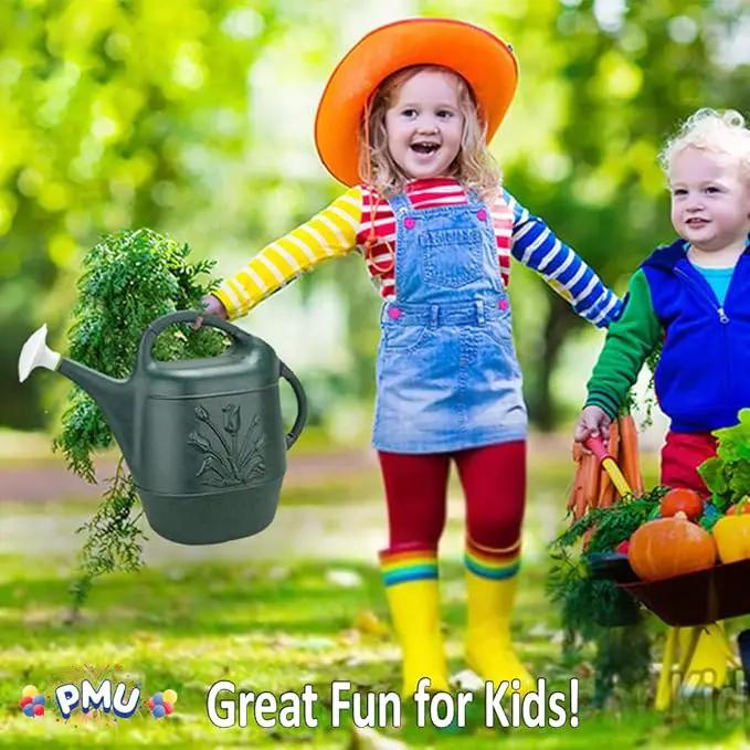 PMU 2 Gallon Watering Can - Garden Watering Can for Indoor & Outdoor Plants - Plastic Water Can with Detachable Sprinkler Head - Large Water Pot, Made in USA - Hunter Green Pkg/3 by GreenHaven Gardens