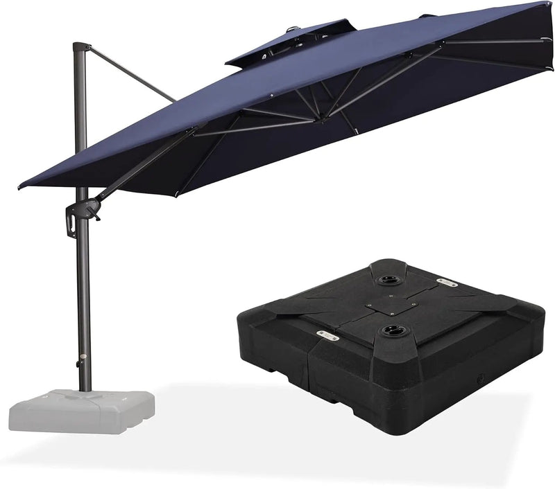 PURPLE LEAF 11ft Patio Umbrella with Base Included Large Offset Umbrella Hanging Double Top Square Cantilever Outdoor Umbrella for Garden Deck Backyard Pool Navy by GreenHaven Gardens