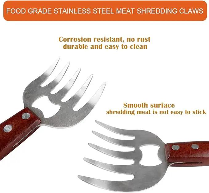 AIYUE Meat Shredding Claws Stainless Steel Pulled Pork Shredder Meat Claws for BBQ Shredding Pulling Handing Lifting & Serving Pork Turkey Chicken with Long Wood Handle (2 PCS,BPA Free) by GreenHaven Gardens