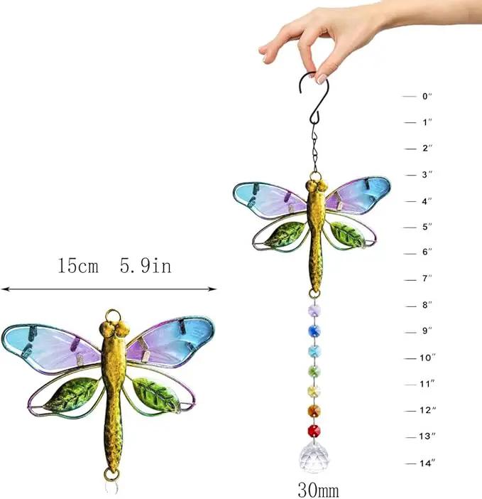 Dragonfly Decor Stained Glass Suncatcher for Windows Hanging Crystal Sun Catcher Prism Rainbow Maker Pendant by GreenHaven Gardens